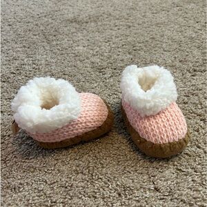 BearPaw Pink Knit Baby Slipper Boots with Faux-Sherpa Lining